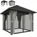Outsunny 10' x 10' Hardtop Gazebo with Galvanized Steel Roof, Permanent Garden Gazebo with Netting and Curtains