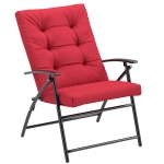 Outsunny Foldable Lounge Chair, Fabric Upholstered Recliner, Outdoor Lounger with Armrest, Metal Frame for Backyard, Red