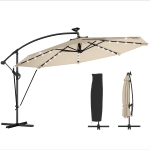 Outsunny 11.3 ft Cantilever Patio Umbrella with Light, Cover, Aluminium UPF50+ Offset Outdoor Umbrella Parasol, Khaki