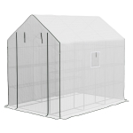 Outsunny Walk-in Greenhouse with 3 Tier, Garden Plant Growhouse with Roll-up Door and Mesh Windows, 140 x 213 x 190 cm, White