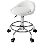 HOMCOM PU Leather Rolling Stool, Height Adjustable Swivel Salon Chair with Backrest and Foot Rest for Spa, Tattoo, White