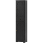 HOMCOM 67" Tall Bathroom Cabinet, Slim Bathroom Storage Cabinet with 2 Doors, Drawer and Adjustable Shelf, Black Wood Grain