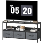 HOMCOM TV Stand with Charging Station, TV Table with 3 Foldable Linen Drawers and Open Shelf for 55 Inch Television, Black