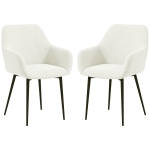 HOMCOM Dining Chairs Set of 2, Velvet-look Fabric Upholstered Kitchen Chairs with Backrest, Armrests and Steel Legs, Cream White