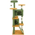 PawHut 54" Cat Tree, Multi-Level Cat Tower with Scratching Posts, Cat Condos, Bed, Platforms, Ramp, Toy Ball, Green