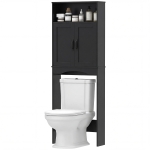 HOMCOM Over the Toilet Storage Cabinet Freestanding Bathroom Organizer with 2 Doors and Open Shelf Black