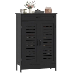 HOMCOM Shoe Cabinet with Louvered Doors, Modern Shoe Storage Cabinet with Drawer and Adjustable Shelves, Black