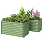 Outsunny Set of 2 Galvanized Metal Planters for Outdoor Plants, 4' x 2' x 2' Raised Garden Bed, Light Green