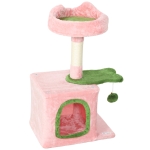 PawHut 28" Cat Tree Tower with Plush Top Bed, Cozy Condo, Sisal Scratching Post, Perch, Dangling Ball, Pink & Green