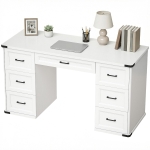 HOMCOM 55" Computer Desk with 7 Drawers, Farmhouse Executive Desk for Home Office, Study, Bedroom, White Wood Grain