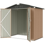 Outsunny 6.5' x 4'  Outdoor Storage Shed, Metal Garden Shed with Lockable Double Doors, 4 Vents, Brown