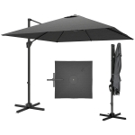 Outsunny 8'x8' Square Patio Hanging Offset Umbrella, Outdoor Cantilever Parasol w/ Cross Base, Dark Grey
