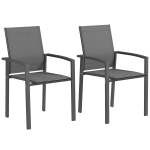 Outsunny Set of 2 Outdoor Garden Chairs, Stackable Patio Dining Chairs with Breathable Fabric, Armrests and Backrest, Dark Grey