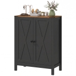 HOMCOM Shoe Cabinet with Barn Doors, Farmhouse Shoe Storage Cabinet with Adjustable Shelves, Holds up to 15 Pairs, Black