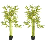 Outsunny 4FT Artificial Bamboo Tree Set of 2, Faux Decorative Plant in Nursery Pot for Indoor Decor