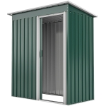 Outsunny 5 x 3 FT Outdoor Storage Shed with Sliding Door and Sloped Roof, Steel Frame Garden Shed Tool Equipment, Green