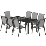 Outsunny 9 Pieces Patio Set with Stackable Chairs, Patio Dining Set with Glass Top for Garden, Patio, Backyard, Light Grey