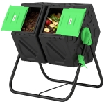 Outsunny Rotating Composter, Dual Chamber Compost Bin with 24 Vents and Steel Legs, 34.5 Gallon, Green