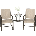 Outsunny Double Patio Glider Chair with Glass Top Center Table, Outdoor Glider Loveseat with High Back,  All Weather Breathable Mesh Fabric for Garden, Backyard, Deck, Light Brown