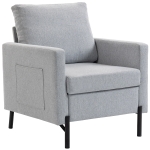 HOMCOM Accent Chair Modern Upholstered Armchair with Side Pockets and Cushion for Bedroom, Living Room, Light Grey