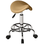HOMCOM Saddle Stool, PU Leather Adjustable Rolling Salon Chair, Light Brown