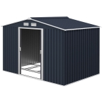 Outsunny 9' x 6' Outdoor Storage Shed, Garden Tool Metal Shed with Foundation Kit, Dark Gray