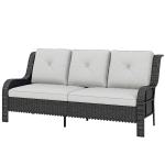 Outsunny Wicker Patio Sofa with Cushions, 3 Seater Rattan Outdoor Couch for Patio, Garden, Porch, Backyard, Light Grey