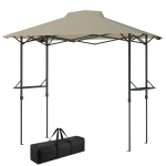 Outsunny 5 x 8.5 ft Pop Up Grill Gazebo with 2 Shelves, UPF 50+ Outdoor Instant Canopy Portable Shelter with Carry Bag, Khaki