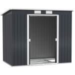 Outsunny 7 x 4ft Galvanised Steel Garden Shed, with Foundation Kit - Dark Grey