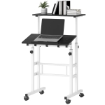 HOMCOM Stand Up Desk, Height & Angle Adjustable Computer Desk with Wheels for Standing or Sitting, Laptop Table, Black