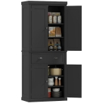 HOMCOM Long Standing Kitchen Cabinet w/ 2 Drawers MDF Board Black