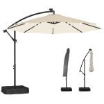 Outsunny 10 ft Cantilever Patio Umbrella with Light, Weight, Offset Hanging Outdoor Umbrella with Protective Cover, Cream White