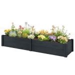 Outsunny Vinyl Raised Garden Bed Kit, 6.5 x 2 x 1ft Elevated Garden Box with Divider and Open Bottom, Grey Wood Effect
