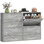 HOMCOM Shoe Storage Cabinet with 4 Flip Drawers, Narrow and Slim, 12-20 Pair of Shoes Organizer for Hallway, Entryway, Grey