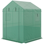 Outsunny Greenhouse with Raised Garden Bed, Galvanized Steel Outdoor Greenhouse with Roll Up Door, 56" x 56" x 75", Green