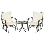 Outsunny 3 Piece Patio Glider Set Outdoor Gliders with Breathable Mesh Seat, Glass Top Table for Garden, Yard, Cream White
