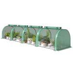 Outsunny Mini Greenhouse, Portable Greenhouse with 4 Roll-Up Doors, PE Cover, 177.2" x 39.4" x 31.5", Green