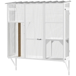 PawHut Wooden Catio Outdoor, Cat Window Box Enclosure for 2-3 Large Cats with 2 Jumping Platforms & Scratching Post, White