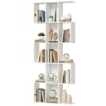 HOMCOM 5-Tier Bookshelf, S Shaped Geometric Bookcase with 15 Compartments, White Wood Grain