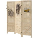 HOMCOM 4.7' 3 Panel Wooden Room Divider with Pegboard Display, Folding Privacy Screen for Home Office, Natural