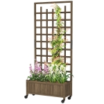 Outsunny Wooden Planter with Trellis, Raised Garden Bed with Wheels, Drainage Holes for Climbing Plants, Flowers, Brown
