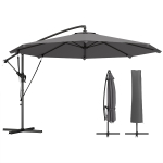 Outsunny 10FT Cantilever Patio Umbrella with 8 Ribs, Offset Patio Umbrella with Cover and Wind Ropes for Garden, Yard, Dark Grey
