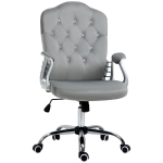 Vinsetto Office Chair, Velvet Computer Desk Chair with Swivel Wheels, Adjustable Height, Tilt Function, Button Tufted, Grey