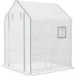 Outsunny Portable Greenhouse, Walk-In Small Outdoor Green House with 2 Tier U-Shaped Flower Rack Shelves, 4.6' x 4.7', White
