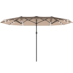 Outsunny 174" Double-Sided Sun Umbrella Garden Parasol Patio Sun Shade Outdoor with LED Solar Light, Khaki