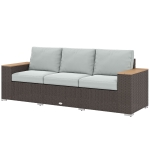 Outsunny 3-Seater Outdoor Sofa Couch, Wicker Patio Sofa with Wood Effect Armrests and Thick Cushions, Grey