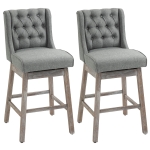 HOMCOM Bar Height Bar Stools Set of 2, 180 Degree Swivel Barstools with Solid Wood Footrests and Button Tufted Design, 30" Seat Height Bar Chairs for Kitchen Island, Gray