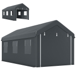 Outsunny 10' x 20' Carport, Heavy Duty Portable Garage with 6 Mesh Windows and 2 Doors, Dark Grey