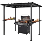 Outsunny 9' x 6' Hardtop Grill Gazebo, BBQ Gazebo with 2 Side Shelves and Galvanized Metal Slope Roof, Black