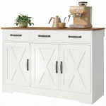 HOMCOM Sideboard Buffet Cabinet, 43" Farmhouse Kitchen Cabinet with 3 Barn Doors, 2 Drawers, 2 Adjustable Shelves, White